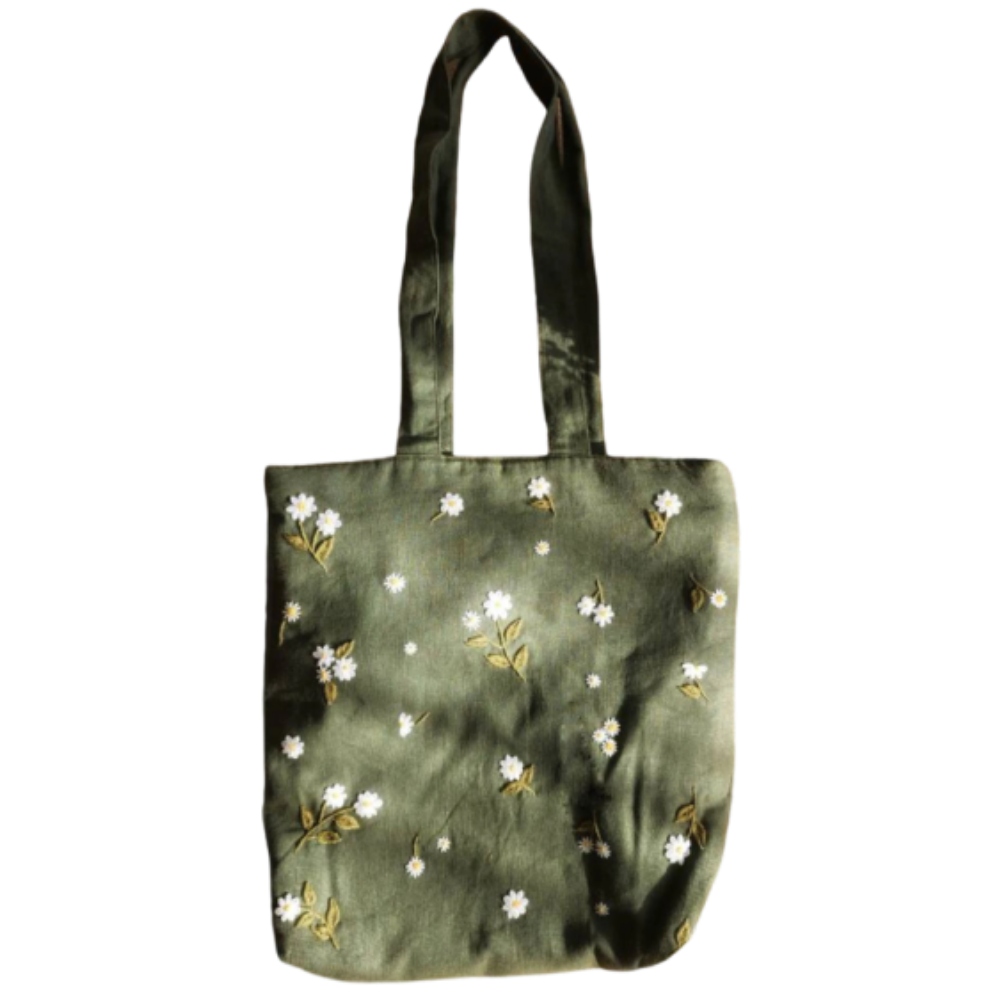 Hand Embroidered Daisy Linen Bag