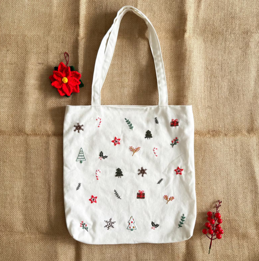 Hand Embroidered Christmas Canvas Bag