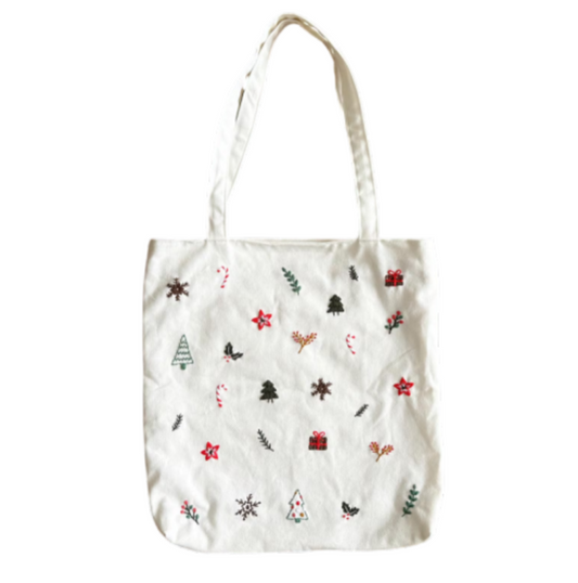 Hand Embroidered Christmas Canvas Bag